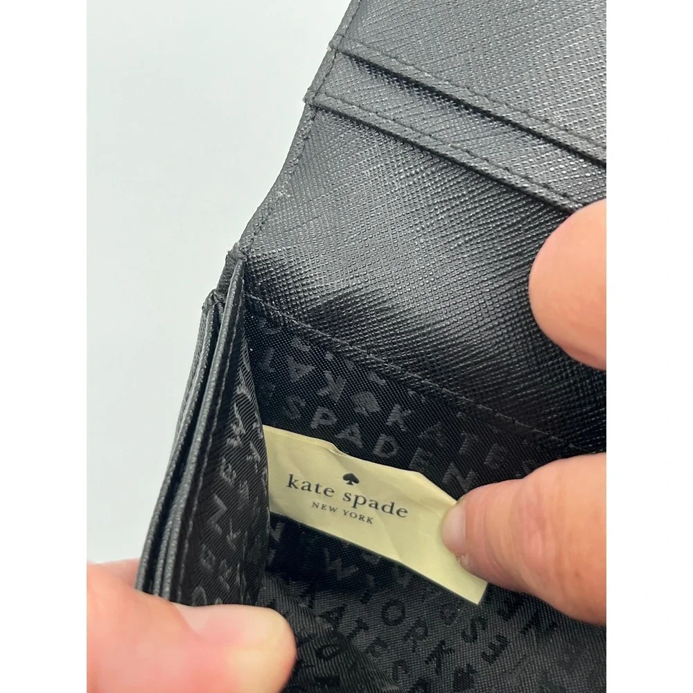 Kate Spade New York Black Saffiano Leather Bifold Slim Wallet Gold Logo C081